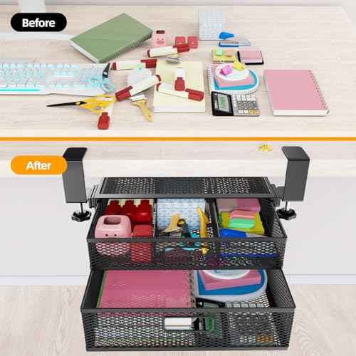 Under Desk Drawer Organizer No Drill Metal Under Desk Storage Drawer Container 2 Slide Out Cabinet Drawer Suitable for Home And Office (Medium)
