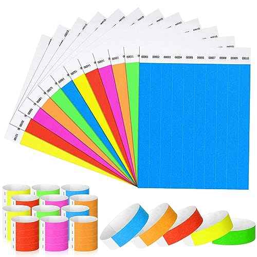 Harloon 1200 Pieces 3/4'' Wristbands 1 to 1200 Consecutive Numbers 12 Colored Wristbands Waterproof Paper Bracelets for Events Concert Festival Admission Party(Simple Colors)