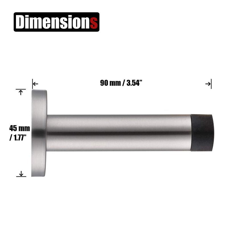 JQK Door Stopper, 304 Stainless Steel Thicken 1mm Sound Dampening Door Stop Bumper Wall Protetor 2 Pack, Brushed, DSB5-WN-P2