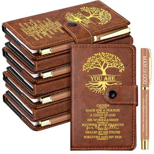 Thenshop 20 Set Christian Gifts Bulk Leather Prayer Journal Church Pastor Man of God Clergy Appreciation Gift Religious Notebook with Bible Verse Pen for Men Women Bible Study Groups (Brown)