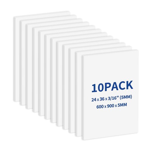 Zzrywuty 10 Pack Large Foam Boards 24" x 36", 5mm Thickness Styrofoam Foam Core Board for Crafts, White Poster Board Vision Board Presentation Board Mat Board