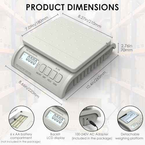 55lb x 0.2oz Digital Shipping Postal Scale with AC Adapter for Small Business, Packages, Office Home Use, UPS USPS DHL FedEx, White