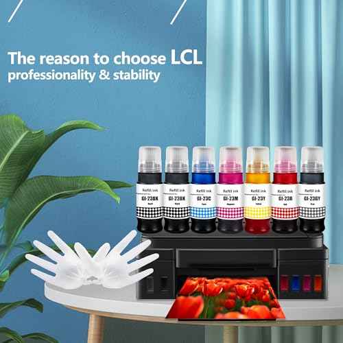 LCL Compatible Ink Bottle Replacement for Canon GI23 GI-23 BK GI-23BK GI-23C GI-23M GI-23Y GI-23R GI-23GY for Canon PIXMA G520 G620 Printer (7-Pack 2Black Cyan Magenta Yellow Red Gray)