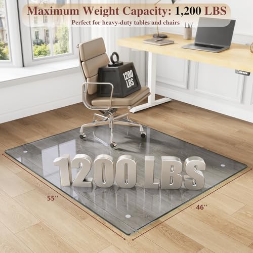 Tempered Glass Chair Mat for Carpet 46"x55" Grey – MYSUNORIA Premium 0.2in Thick