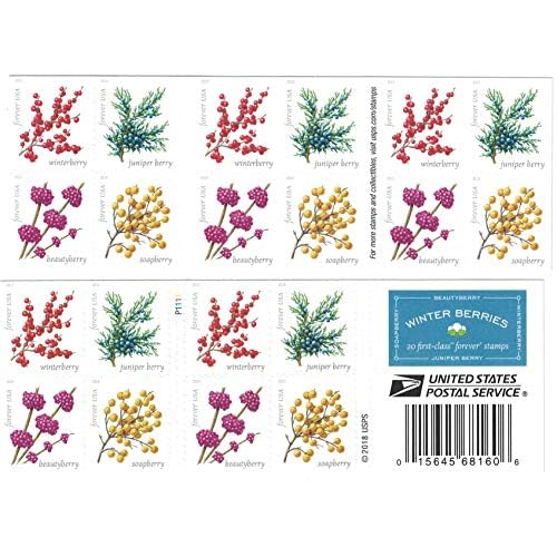 Winter Berries Book of 20 First Class US Postage Stamps Wedding Celebrate Engagement (20 Stamps)