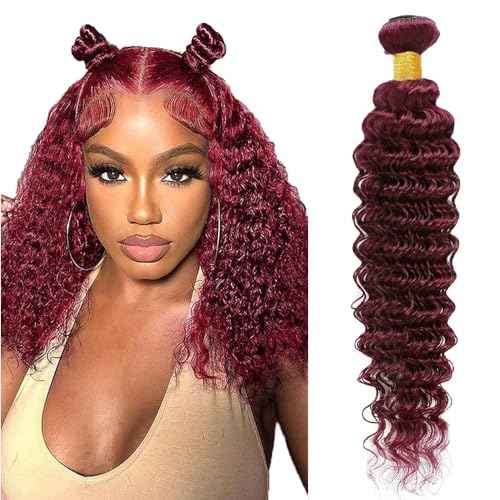 #99J Bundles Human Hair Deep Wave Bundles 30 Inch Burgundy Deep Wave Bundle Unprocessed Brazilian Virgin Weave Hair 1 Bundle 50 Gram Per Bundle