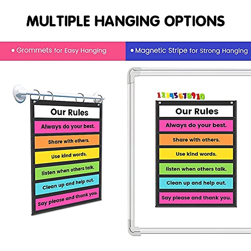 Auchq Magnetic Pocket Chart with 7 Front & 1 Back Pocket, Black Classroom Organizer