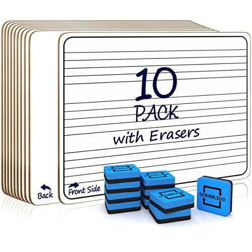 Scribbledo 10 Pack Dry Erase Music Staff Lap White Boards 9"X12" l Write Musical Notes and More Whiteboard (Double Sided) Music Classroom Supplies Must Haves Includes 10 Erasers