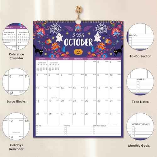 2026 Calendar - JAN 2026 - DEC 2026, Wall Calendar, 12 Monthly, Calendar 2026, 14.6" x 11.4", Wall Calendar 2026 with Twin-Wire Binding + Hanging Hook + Julian Dates, Calendar for Organizing