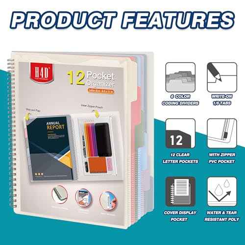 H4D 12 Pocket Morandi Color Spiral Multi Pocket Folder Poly Project Organizer
