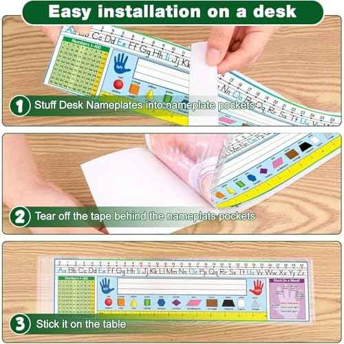 Meetory 40 PCS Upgraded Nameplate Pocket, 18.5" x 4.9" Self Adhesive Desk Nameplates Name Tag- Pocket, No Residue Clear Plastic View Name Tag- Sleeves for Classroom Desk, Office Supplies.