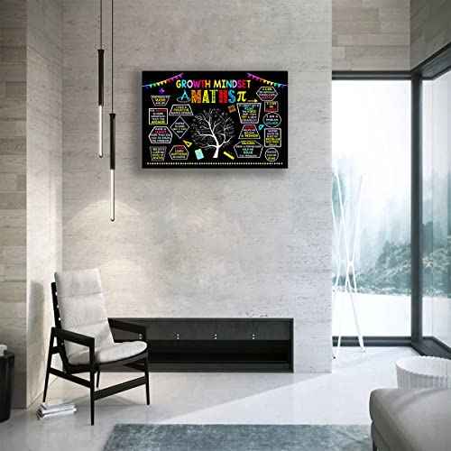 Growth Mindset Posters Framed Math Quotes Wall art Black Abstract Artwork Motivational Canvas Picture For Classroom Decor Teaching Posters Framed (16x24 inch)