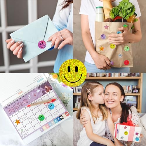 1000PCS Smile Glitter Stickers - 1 Inch Colorful Foil Emoticons for Rewards & Crafts