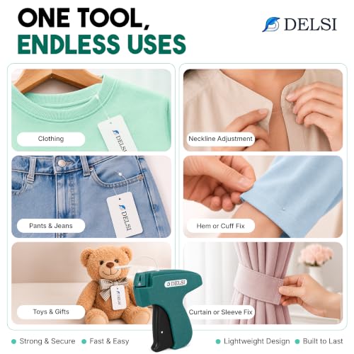 Delsi Stitch Gun for Clothes – Green Tag Gun Kit with 4000 Fasteners, 6 Needles