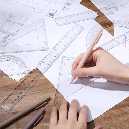 Tenare Clear Math Geometry Ruler & Protractor Set - 6 Pieces, Accurate & Durable