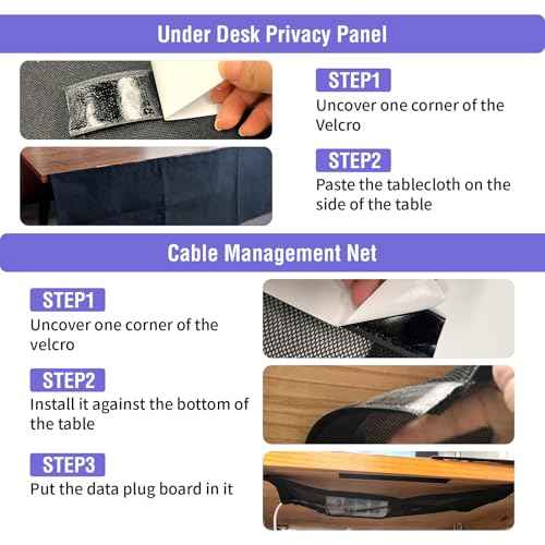 14.9 x 60 Inch Under Desk Privacy Panel with Table Cable Management Net Desk Skirt Modesty Desk Panel Self-Gripping Straps for Office and Home