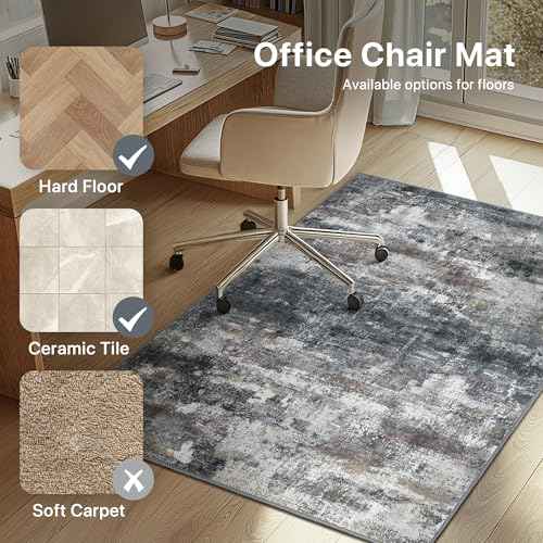 Office Chair Mat for Hardwood Tile Floor, Abstract 48"X 72" Desk Mats for Office Chair on Rolling Chairs Carpet, Desk Anti-Slip 1/5" Thick Rug for Computer Chair, Thin Low-Pile Floor Mat, Dark Gray