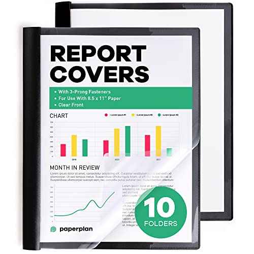 Report Covers - (Set of 10), 8.5 x 11 Letter Size, Clear Front Folders with 3-Prong Fasteners - Ideal for Presentations, Resumes & Keeping Your Documents Neat and Professional