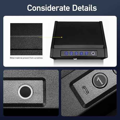 Biometric Gun Safe for Handgun, Desk Pistol Safe Hidden Hand Gun Lock Box Storage for Nightstand Finger Print Quick Access Bedside