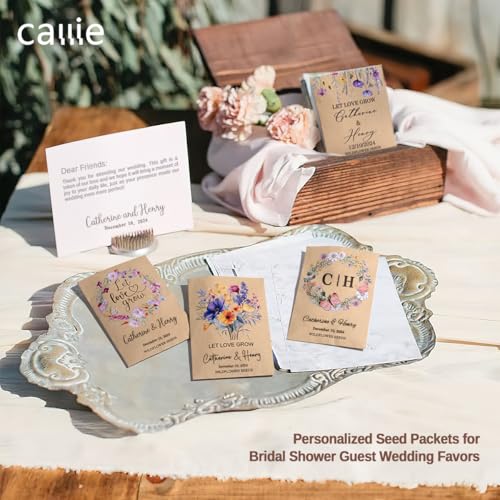 Personalized Wedding Seed Packet Favors with Names & Date, Kraft/White Envelopes, 20-300 pcs