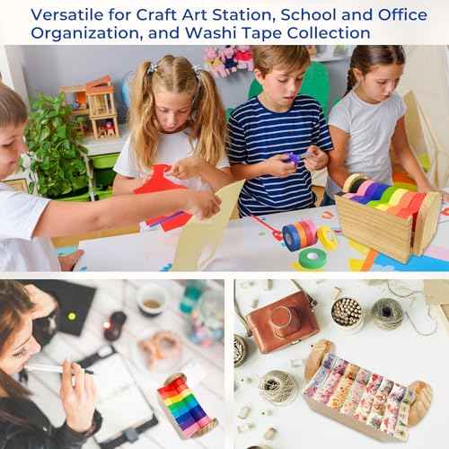 Wooden Kids Craft Tape Dispenser, Multi Roll Masking Tape Holder, Washi Tape Dispenser (Acrylic Serrated Cutter) - Perfect Craft Organizer for Children - [Masking Tape NOT Included]