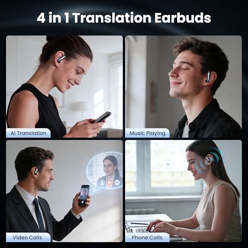 RichEast Black AI Translation Earbuds 50H Playtime Real-Time Translator for Travel & Business