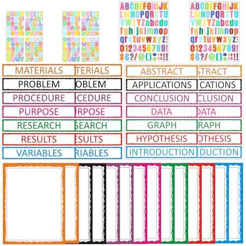 22 Sheets VinTS Colorful Self Adhesive Science Fair Display Boards Supplies Presentation Science Subtitles Project Titles Personalized Letter Stickers for Classroom Office