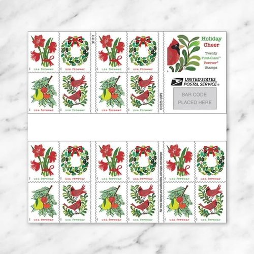 Holiday Cheer 2025 | First-Class Mail Forever Postage Stamps - 1 Book with 20 Stamps