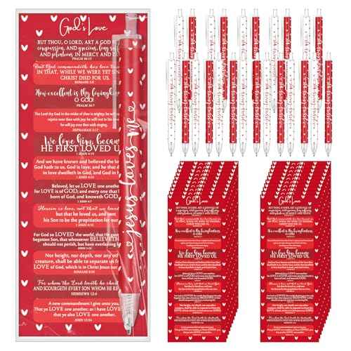 200 Pcs Valentine¡®s Day Christian Gifts Bulk Religious Valentine¡®s Day Ballpoint Pens Jesus Loves Me Pens Inspiring Quote Bookmarks Bible Verse Bookmark for Sunday School Church Friends