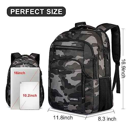 Laptop Backpack for Men, Large School Backpack for Teens, Business Slim Laptop Backpack with USB Charging Port, 15.6 Inch Anti Theft Water Resistant College Bookbag Computer Bag Daypack, Camo