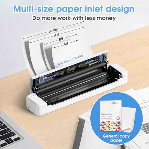 Odaro Portable Wireless Printer - P831 Thermal Transfer Printer, Small Business, School, Support 8.5" X 11" Copy Paper (Letter/A4/A5/B5), 300DPI - White
