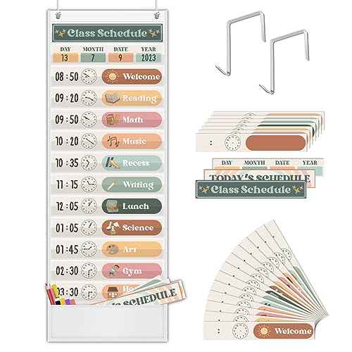Godery Boho Daily Schedule Pocket Chart for Classroom with 24 Cards£¬Welcome Back to School Classroom Decorations, White
