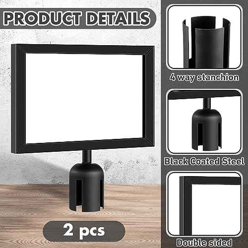 Kigley 2 Pack Stanchion Sign Holder Portrait Top Stand Poster Landscape Display 8.5" x 11" Paper Size Double Sided Sign Frame with Cover for Crowd Control Sentry Stanchions Queue Barrier, Black