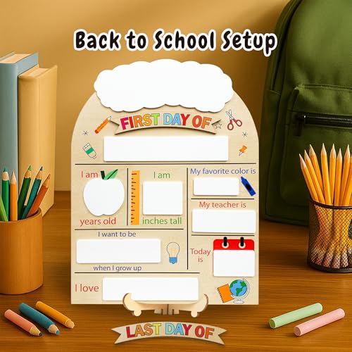First & Last Day of School Sign for Kids | Reusable Back to School Board with Writable Name Plate & Interchangeable Labels