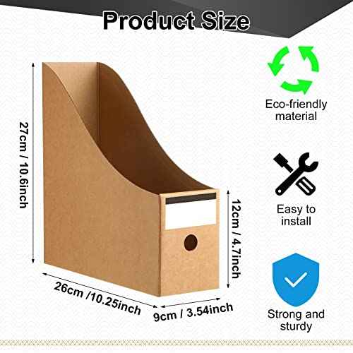 Thenshop 24 Pcs Cardboard Magazine File Holders Magazine Book Bin Box with Label Sticker Paper Organizer Storage Folder for Desk Shelves School Classroom Office Supplies(Classic,Brown)