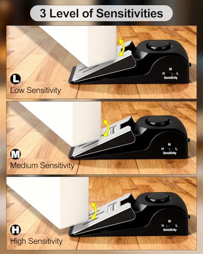 Rosoenvi 2 Pack Door Stop Alarm with 120dB Siren - Black, Portable Door Stopper Security Sensor