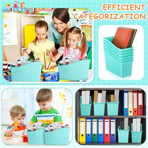 Fuutreo 12 Pieces Book Bins for Classroom Plastic Binder Holder Magazine Stuff Folder File Organizer Box for Home Office School Supplies(12 pcs,Water Blue)