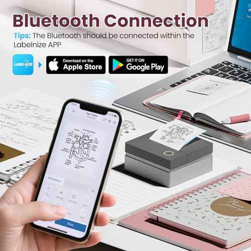 Sticker Printer, PM290C Thermal Mini Printer, Bluetooth Print Pod with 3 Rolls of Paper, Portable Print Pods for Phone & Tablet, Sticker Maker Machine for Notes, Photos, Journal, Grey