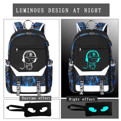 Anime Luminous Backpack Waterproof.Cool Backpacks15.6 in Large capacity Laptopeight Backpack.with USBChargingHeadphones Port.Luminous Backpack.Security Lock