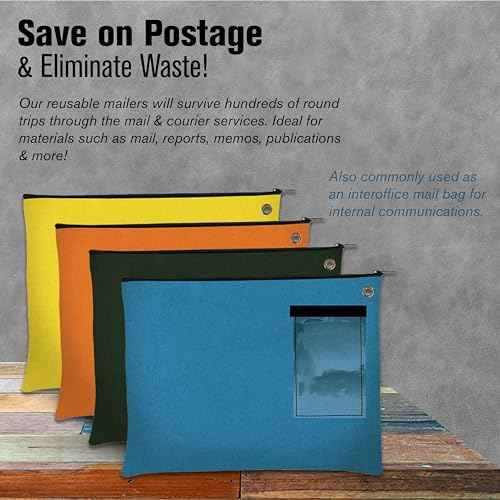 BankSupplies Canvas Interoffice Mailer, 14 oz. - 14W x 11H - Teal - Transit Bag - Large Zipper Bag with Grommet - Use with Padlock or Zip Tie for Security - Interoffice Mail Bag