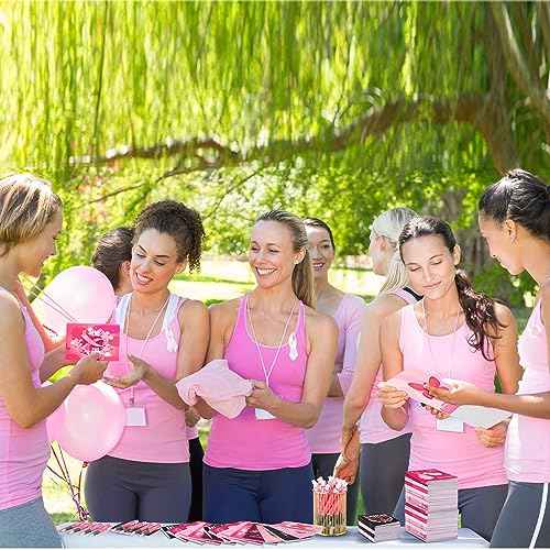 Fulmoon 300 Pcs Breast Cancer Awareness Inspirational Notepads Journal Notebook Bulk Pink Ribbon Mini Notebook Breast Cancer Gifts for Women Girls, Charity Event Party Supplies