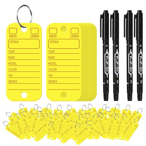 500 Pcs PVC Tags with Labels and Rings, Car Key for Organization, Identifiers, and Luggage Tags with 4 Pcs Markers, Plastic Keychain Tags for Car, Truck, and Dealer Use