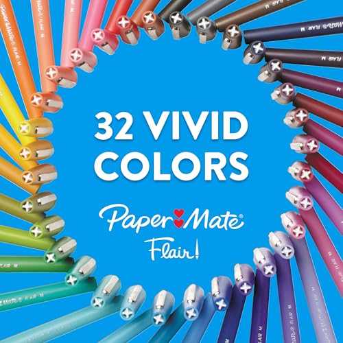 Paper Mate Flair Felt Tip Pens - 12 Count, Medium Point (0.7mm), Bright Colors for Arts & Crafts, Note-Taking & Journaling