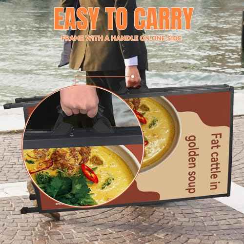 Heavy Duty A-Frame Sign 24x36 Inch Double-Sided Sidewalk Sign, Foldable Metal Sandwich Board for Outdoor Use (Frame Only)