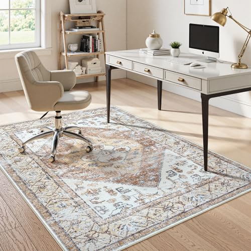 Anidaroel 5x7 Office Chair Mat for Hardwood Floor/Tile, Desk Chair Mat for Home Offices, Under Desk Rug for Rolling Chair, Anti-Slip Office Rugs for Rolling Chairs, Large Floor Protector Rug, Khaki