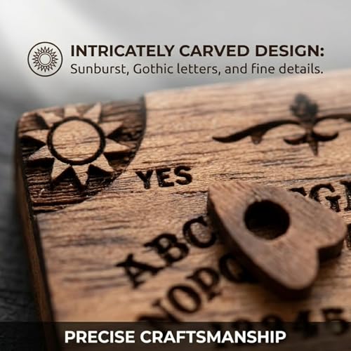 Veloshine Natural Wood Mini Spirit Board with Storage Drawer Gothic Letters Sunburst Design Home Decor