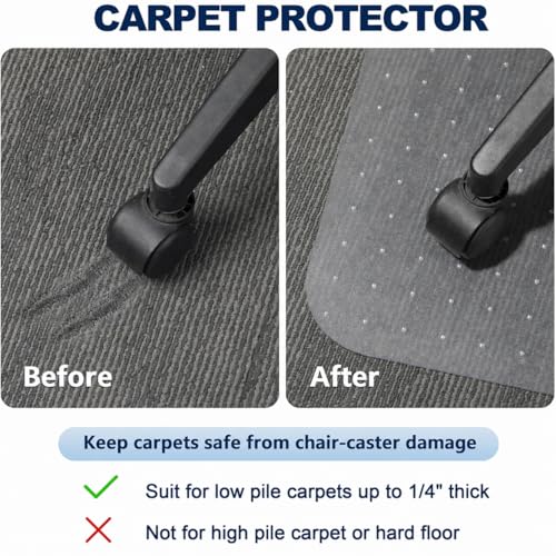 TONOS Chair Mat for Low Pile Carpet with Lip - Heavy Duty Office & Gaming Floor Protector, Semi Transparent
