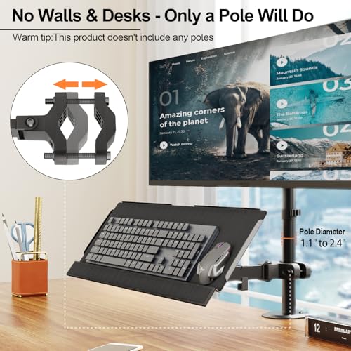 Keyboard Tray Pole Mount - PUTORSEN Keyboard Mount fits Most Standard and Oversized Keyboards, Holds up to 2.2lbs, Black