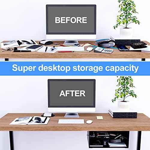 GOME Under Desk Storage Metal Shelf Double Layer Design with Adjustable Tray Organizer Drawer with Big Hole in The Back for Stand Up Desks Office Desks Workstations Tv Stand