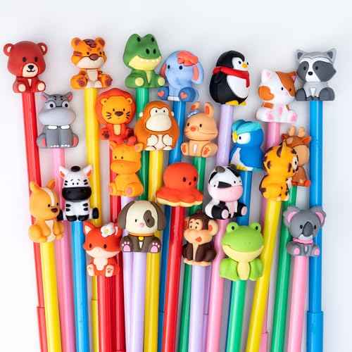 Cute Safari Animals Cartoon Gel Black Ink Pens,Random Kawaii Writing Pens,Assorted Styles Pens for School Office Home Student Kids Present (24)